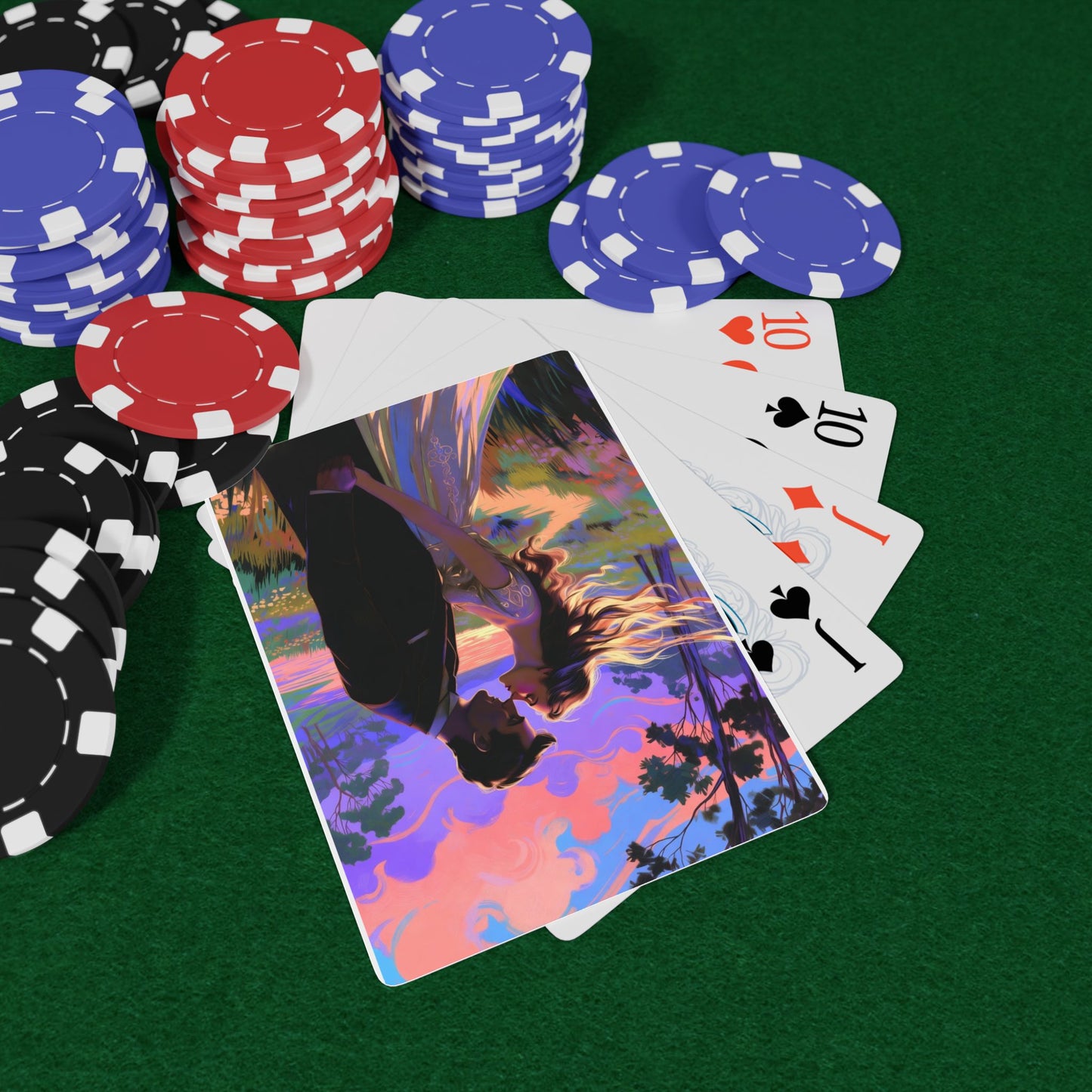 Phoenix Romantic Sunset Poker Playing Cards — Illustrated Couple Deck