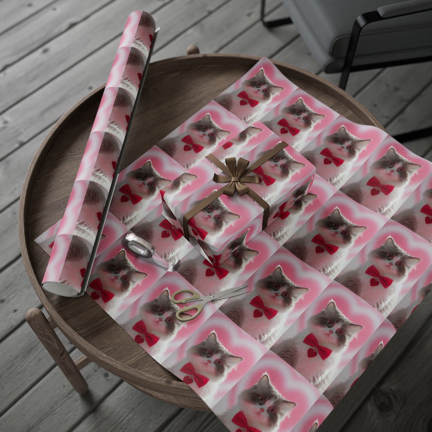 Phoenix Wrapping Paper — Cute Pink Cat Pattern Gift Wrap (Cat Face Repeat)