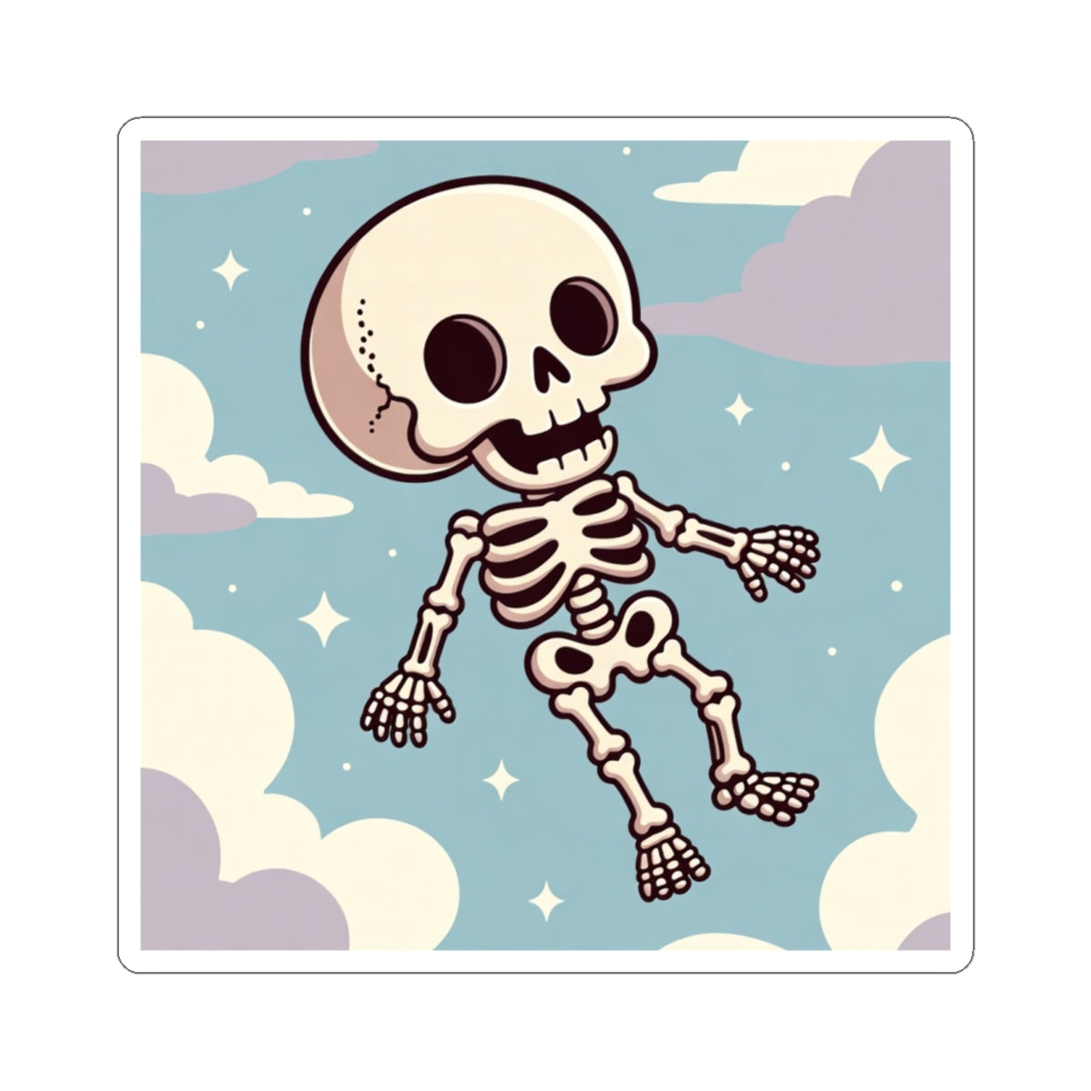 Phoenix Cute Floating Skeleton Sticker — Pastel Cloud Gothic Skull Decal
