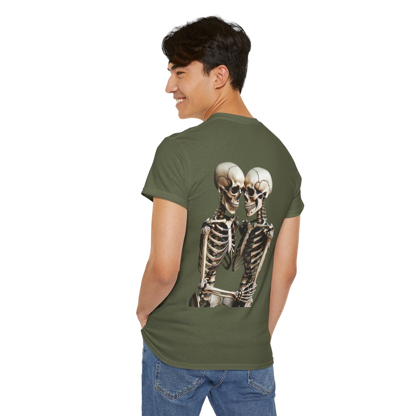 Phoenix Skeletons in Love Graphic T-Shirt – Cute Goth Couple Unisex Tee in Soft Cotton