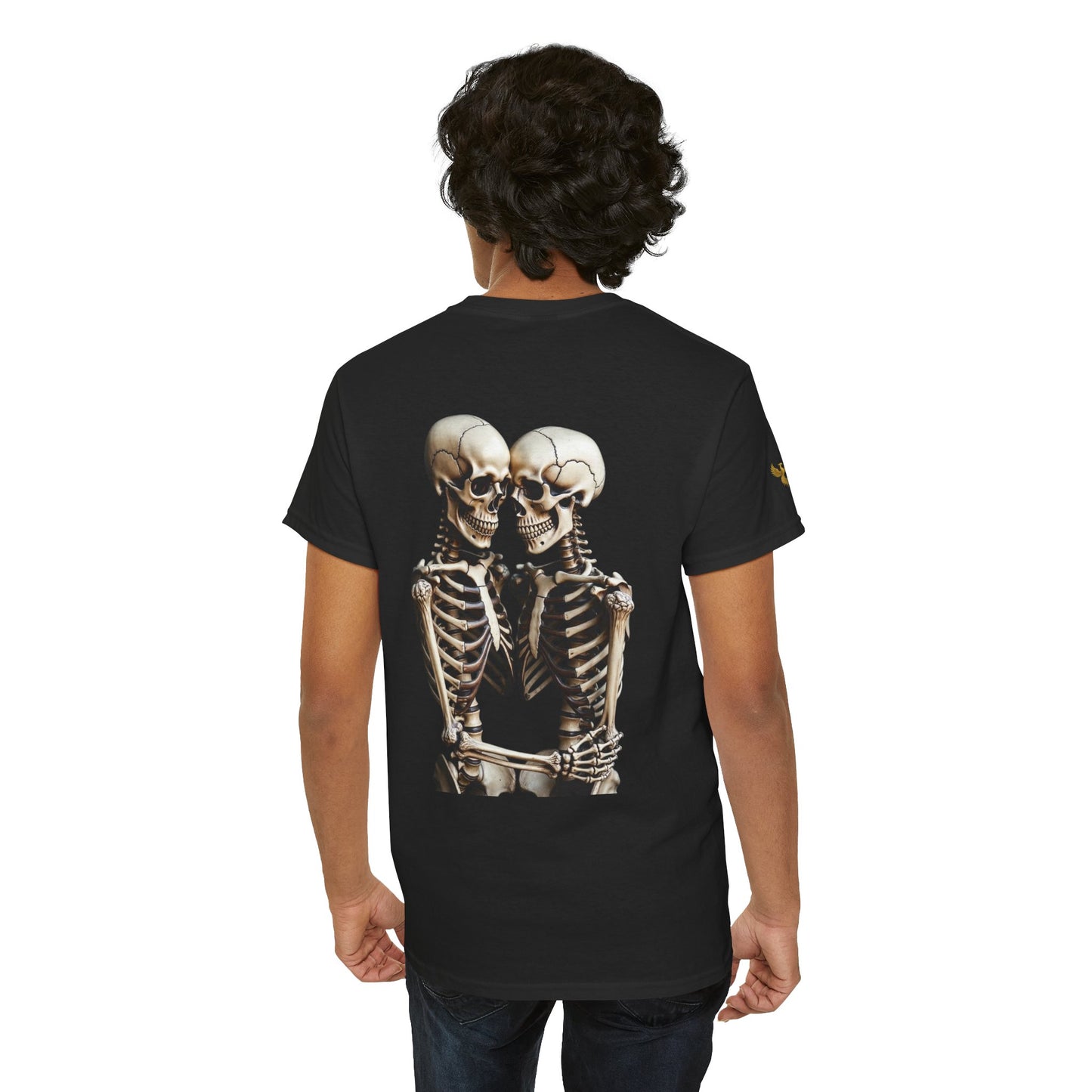Phoenix Skeletons in Love Graphic T-Shirt – Cute Goth Couple Unisex Tee in Soft Cotton