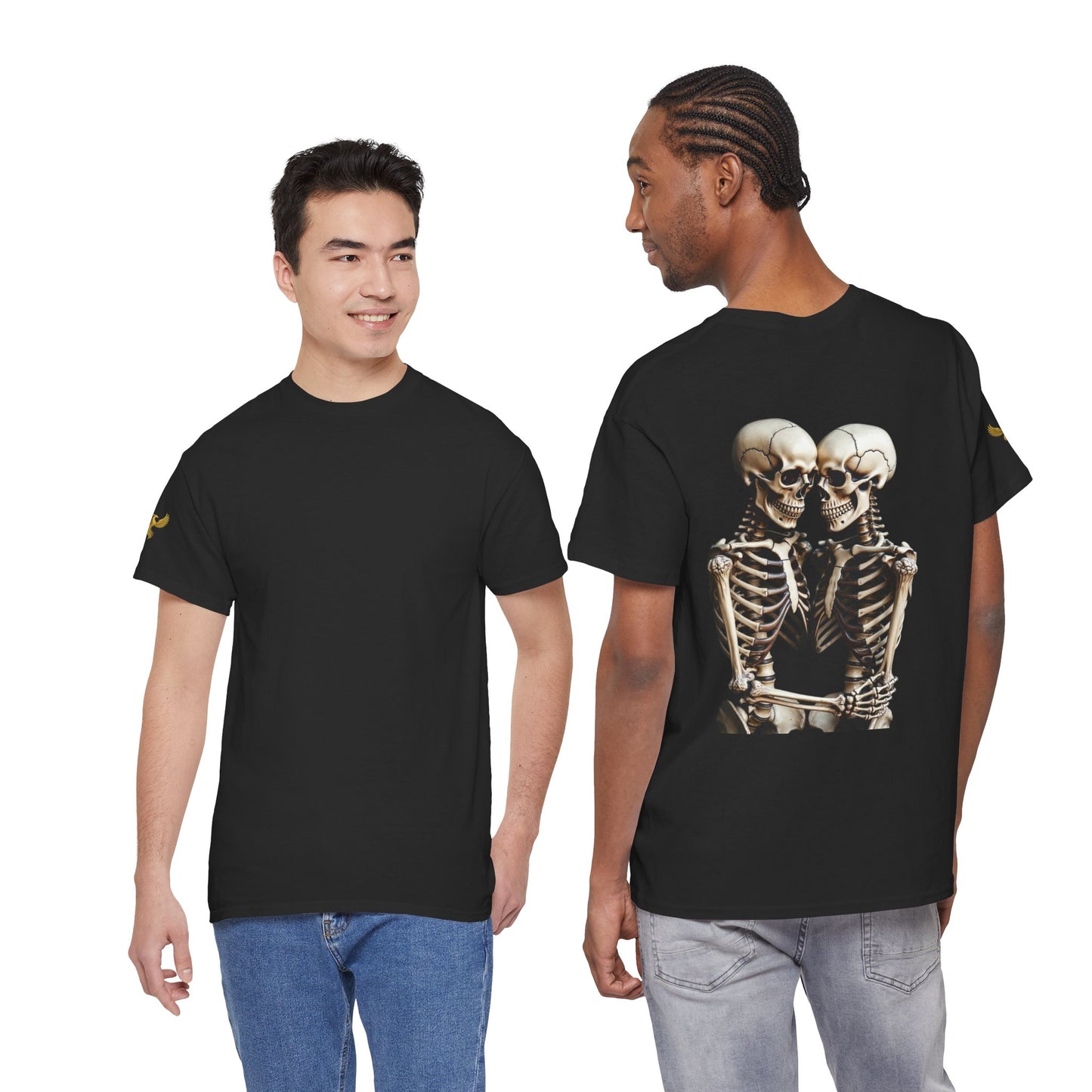 Phoenix Skeletons in Love Graphic T-Shirt – Cute Goth Couple Unisex Tee in Soft Cotton