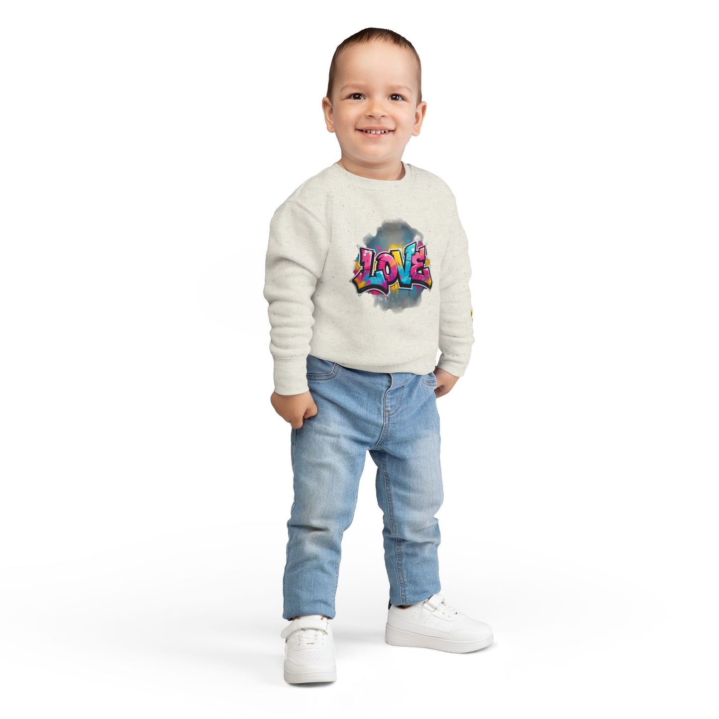 Phoenix Toddler Sweatshirt - Colorful Graffiti "LOVE" Crewneck for Kids