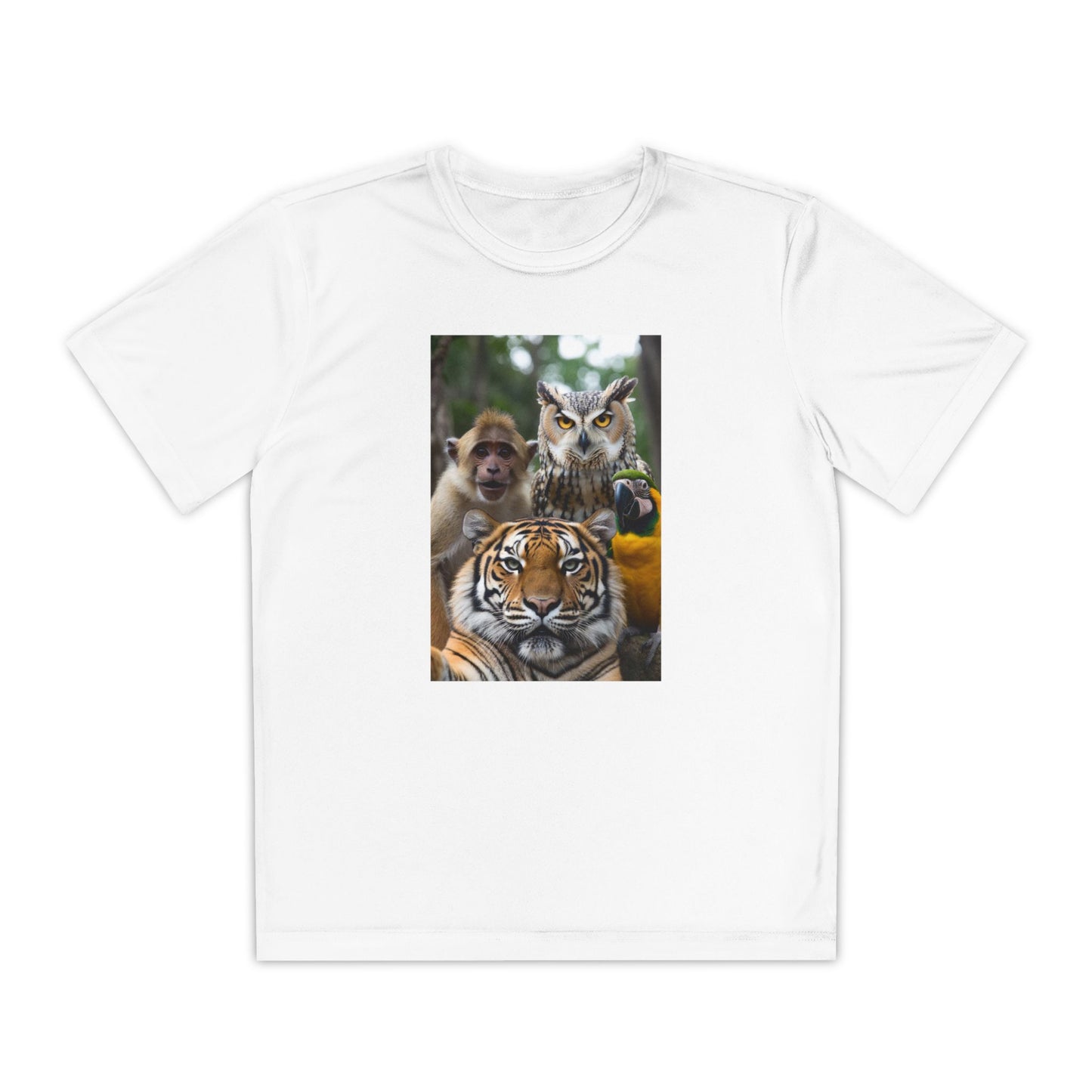 Phoenix Funny Kids Animal Pack Selfie Graphic Tee — Tiger, Owl & Monkey Youth T-Shirt