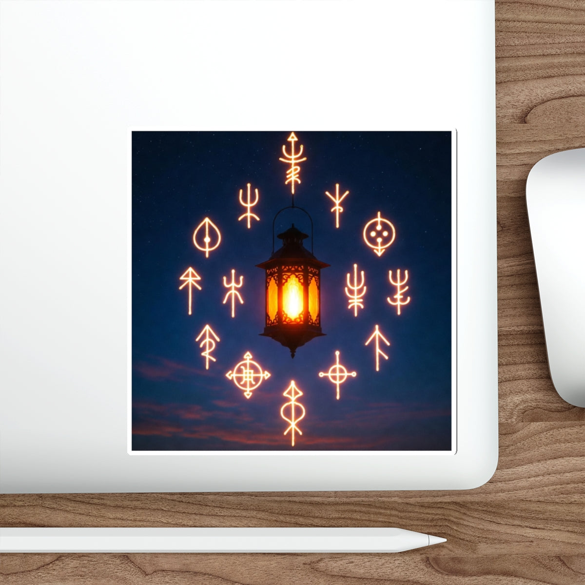 Phoenix Lantern Sigils Die-Cut Sticker — Glowing Rune Aesthetic