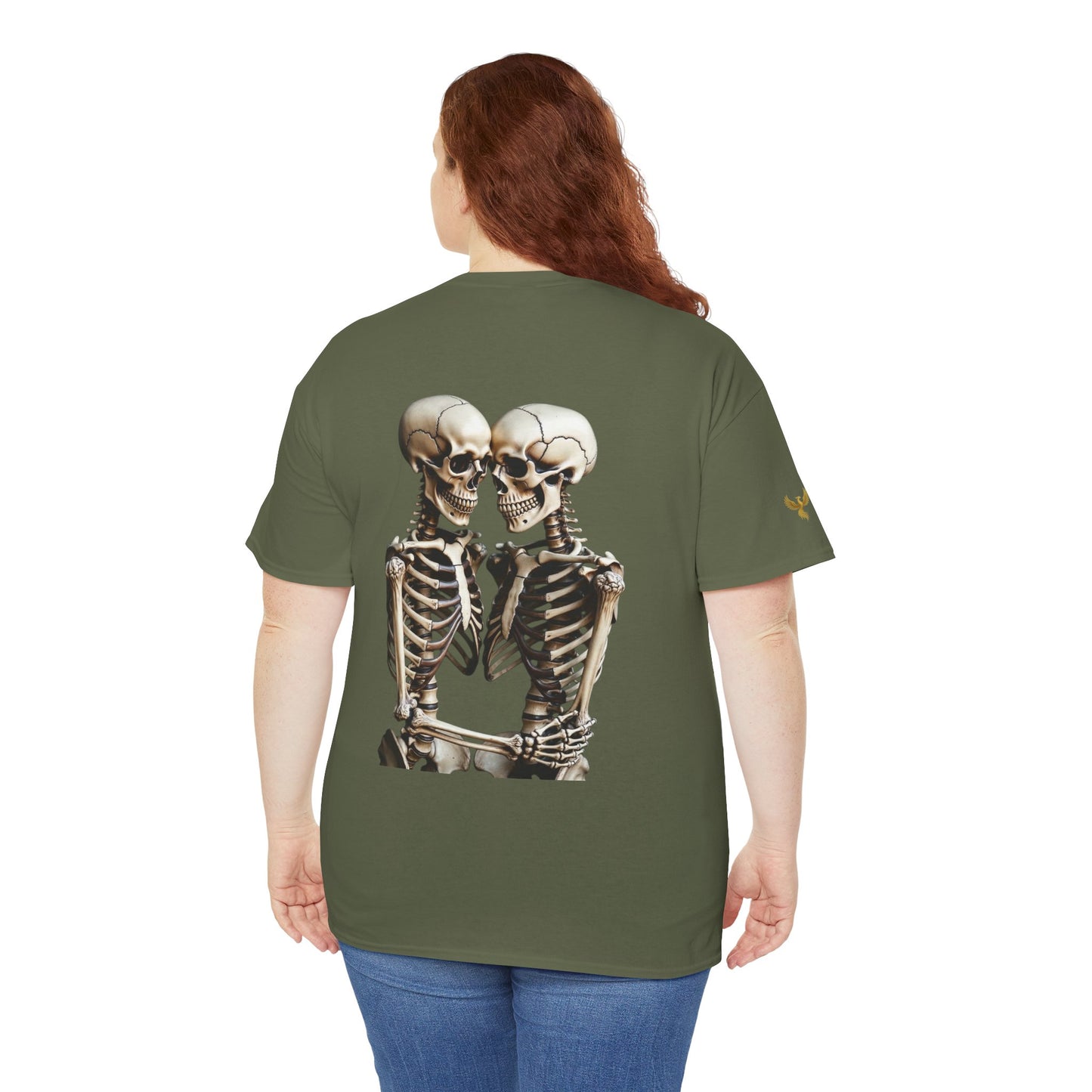 Phoenix Skeletons in Love Graphic T-Shirt – Cute Goth Couple Unisex Tee in Soft Cotton