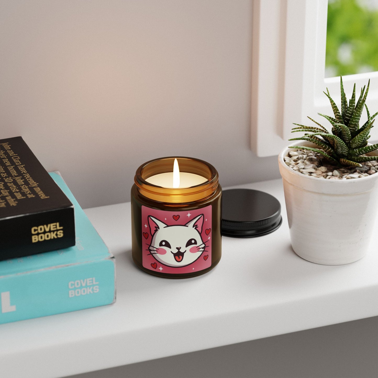 Phoenix Kawaii Cat Scented Soy Candle — Amber Jar