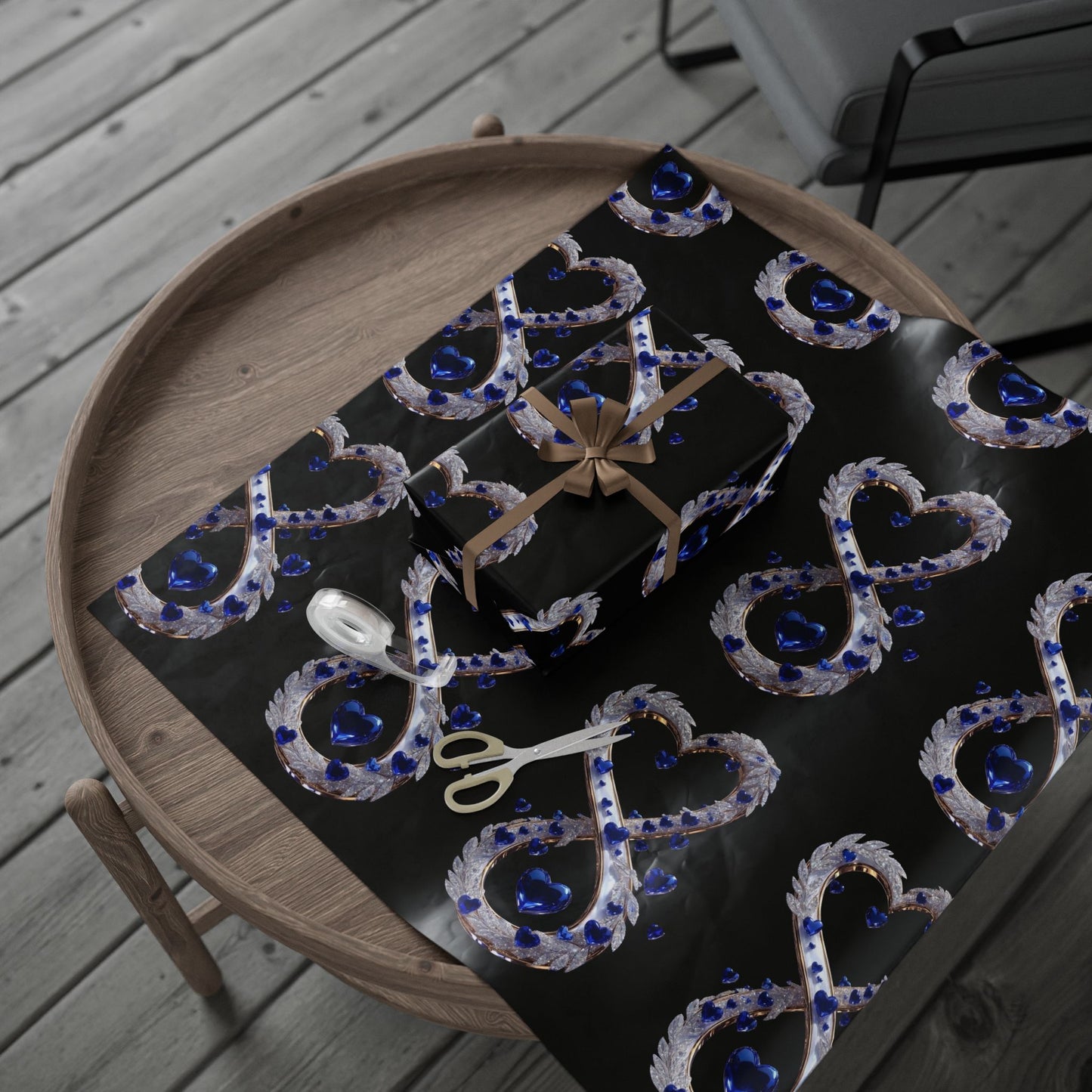 Phoenix Blue Glass Heart Wrapping Paper Roll — Elegant Romantic Gift Wrap