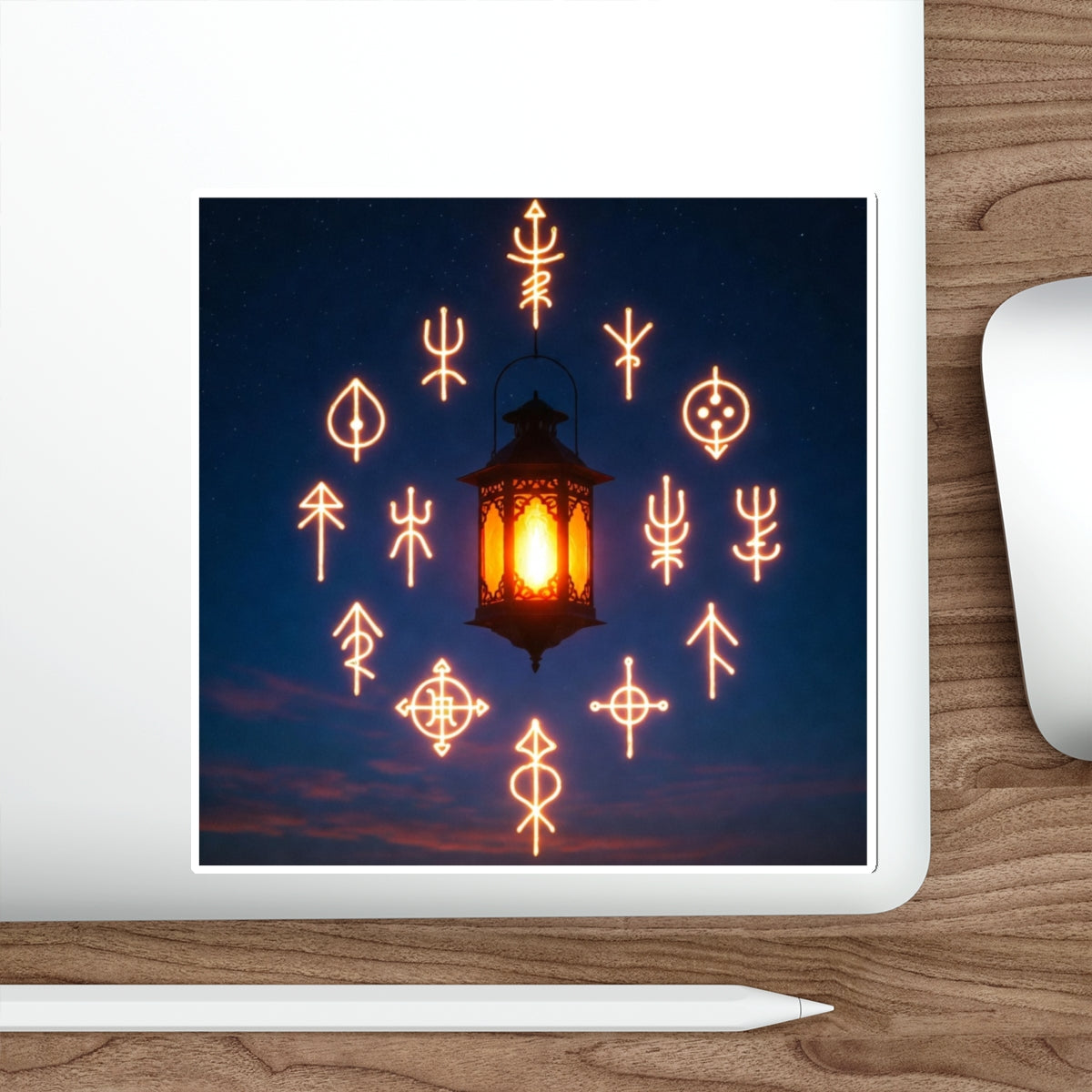 Phoenix Lantern Sigils Die-Cut Sticker — Glowing Rune Aesthetic