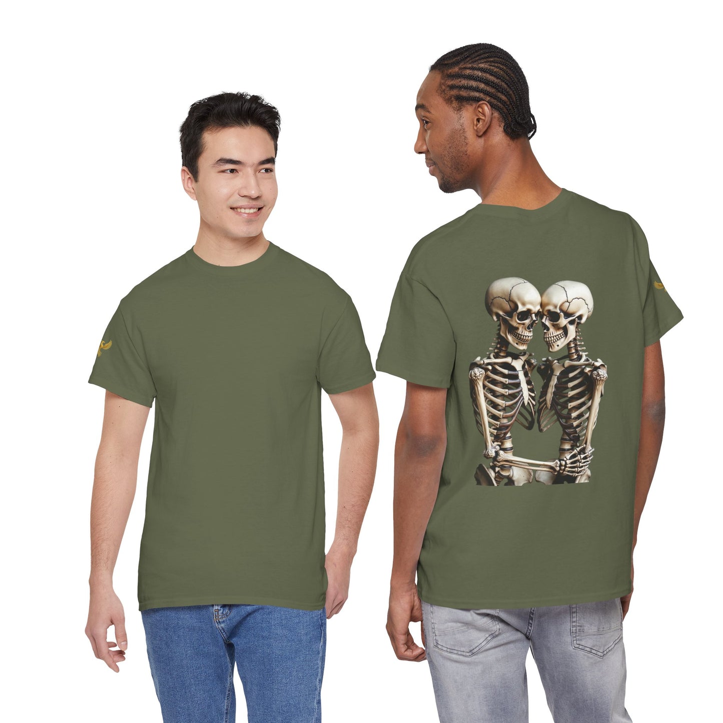 Phoenix Skeletons in Love Graphic T-Shirt – Cute Goth Couple Unisex Tee in Soft Cotton