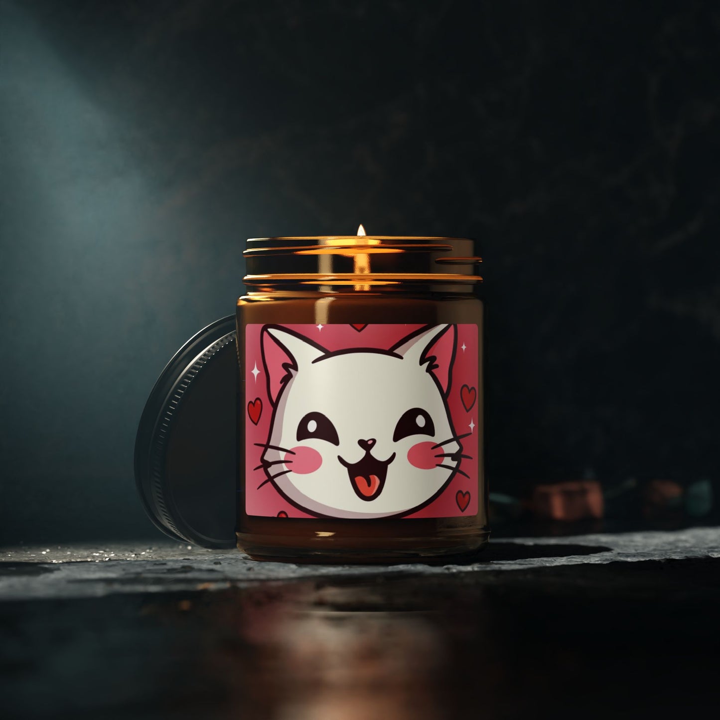 Phoenix Kawaii Cat Scented Soy Candle — Amber Jar