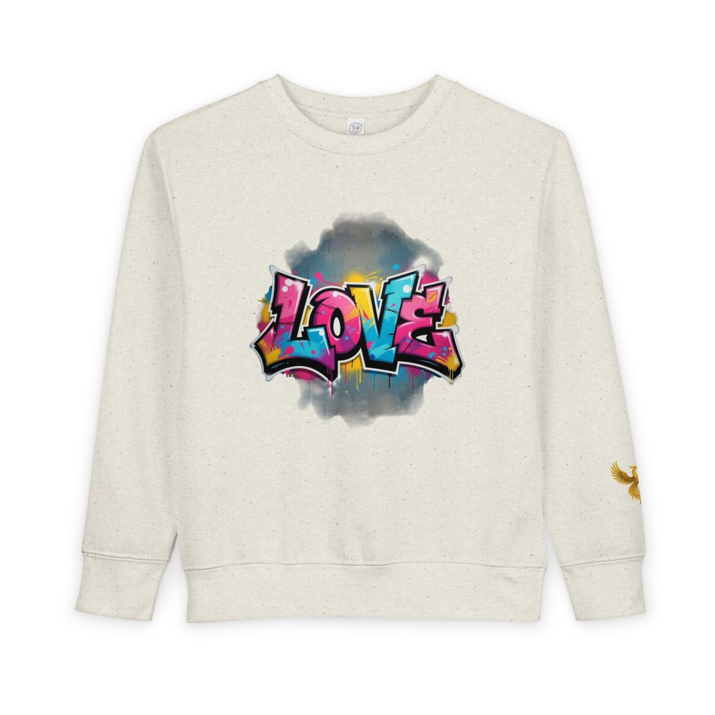 Phoenix Toddler Sweatshirt - Colorful Graffiti "LOVE" Crewneck for Kids