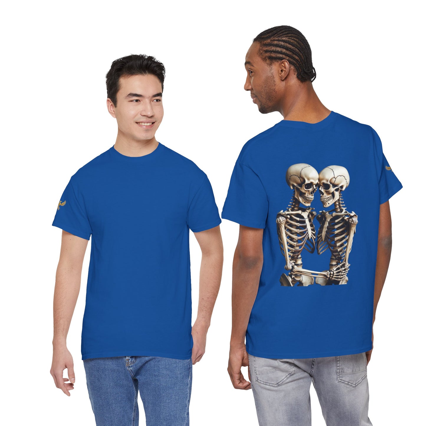 Phoenix Skeletons in Love Graphic T-Shirt – Cute Goth Couple Unisex Tee in Soft Cotton