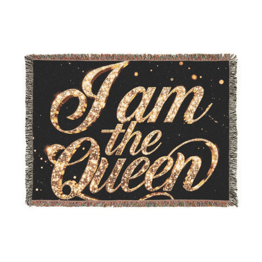 Phoenix "I Am the Queen" Woven Blanket — Glam Gold Script Throw for Women, Gift for Mom & Birthday
