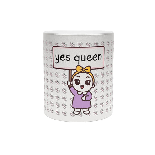 Phoenix"Yes Queen" Metallic Mug — Cute Feminist Coffee Cup (Silver/Gold)