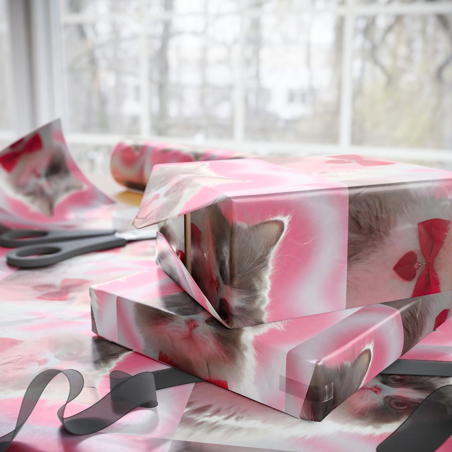 Phoenix Wrapping Paper — Cute Pink Cat Pattern Gift Wrap (Cat Face Repeat)