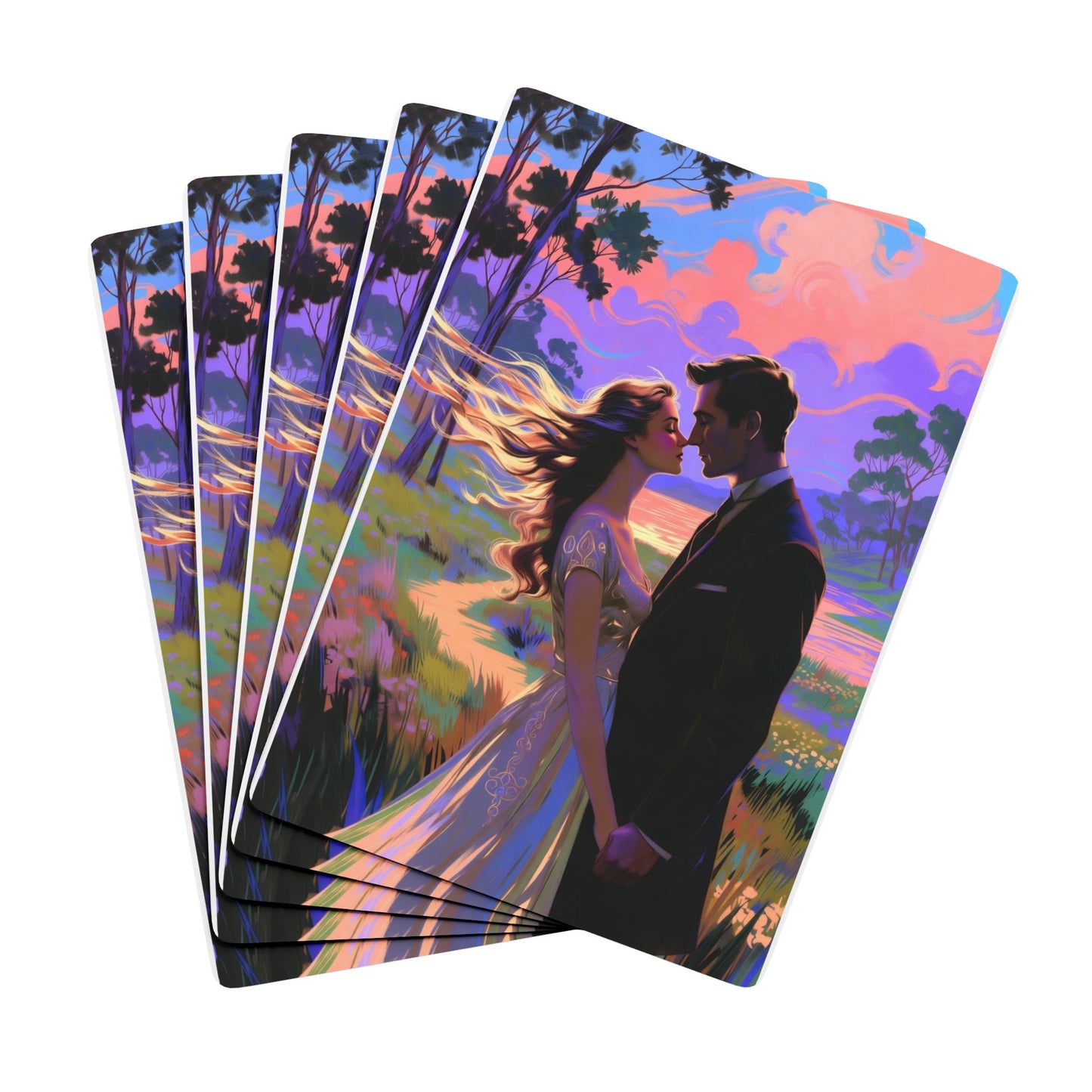 Phoenix Romantic Sunset Poker Playing Cards — Illustrated Couple Deck
