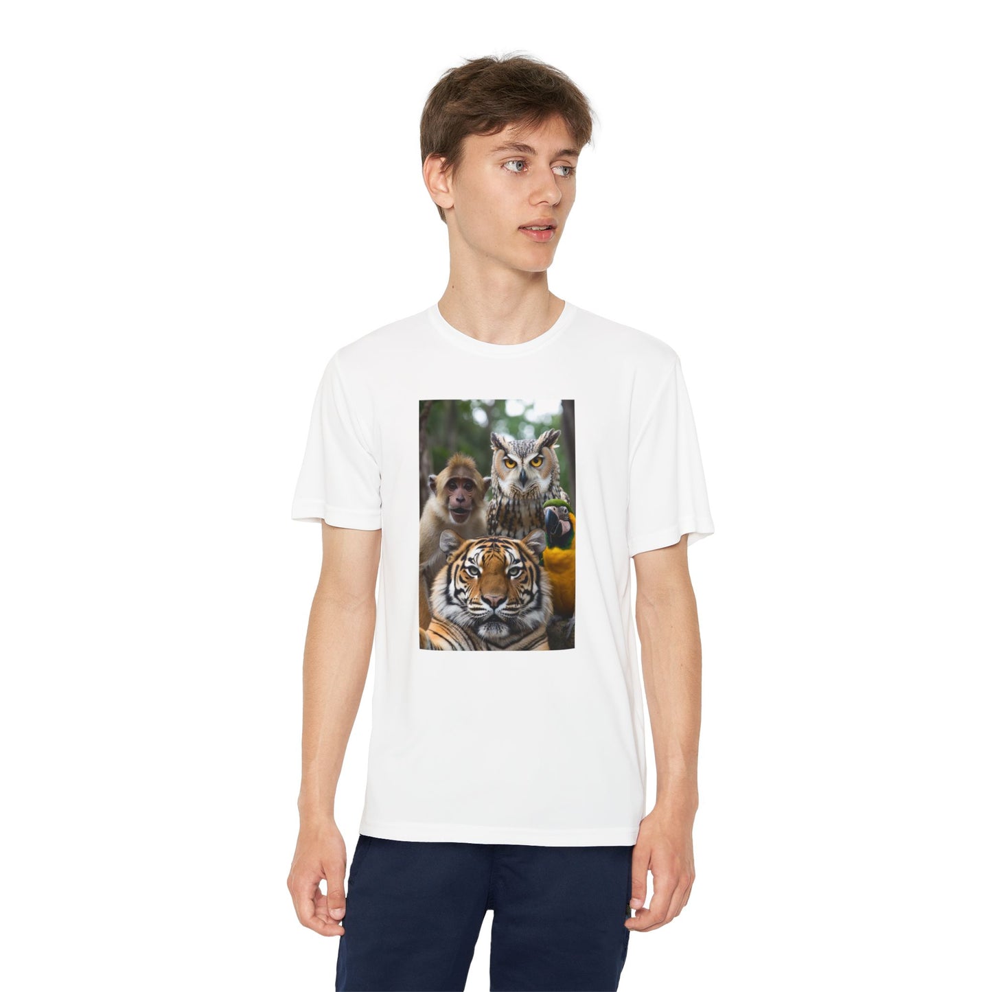 Phoenix Funny Kids Animal Pack Selfie Graphic Tee — Tiger, Owl & Monkey Youth T-Shirt