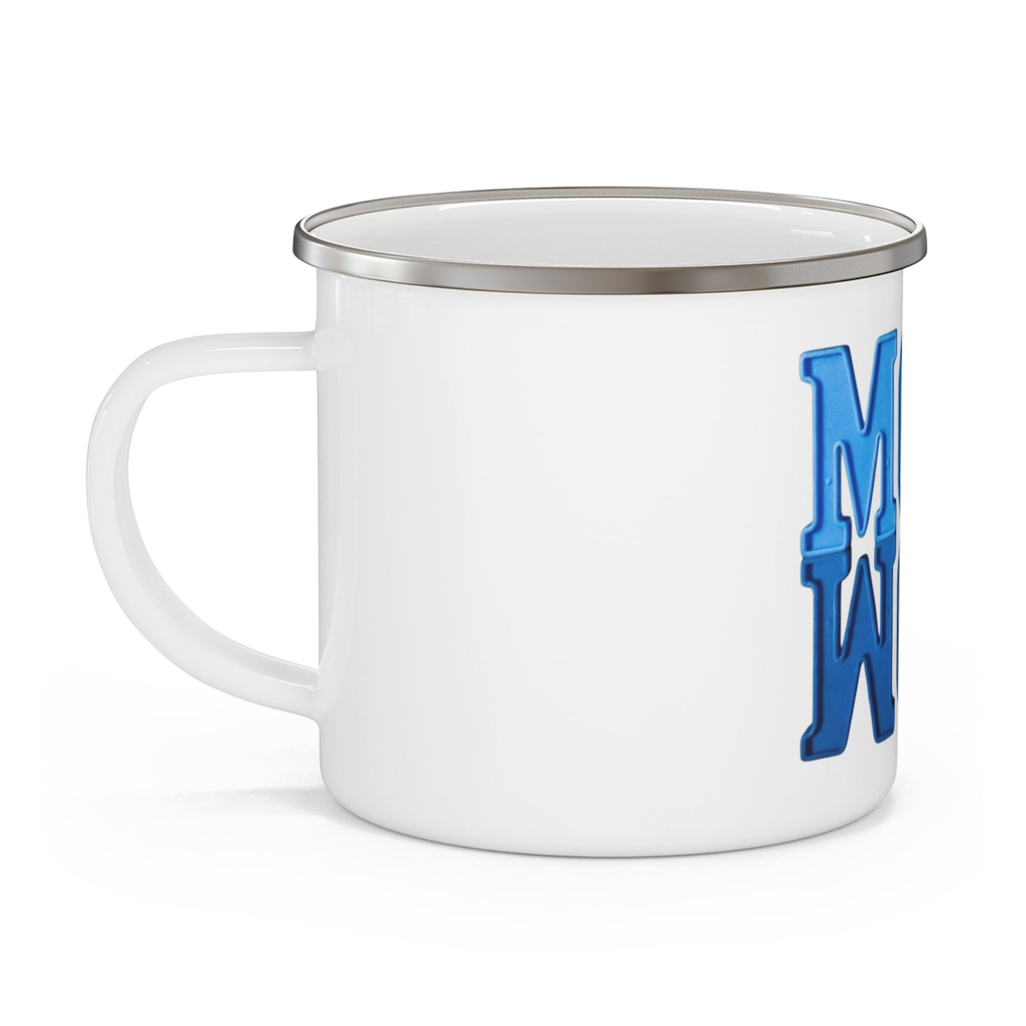 Phoenix Enamel Camping Mug — Blue 'MOM' Reflective Design | Gift for Moms, Mother's Day & Outdoor Lovers
