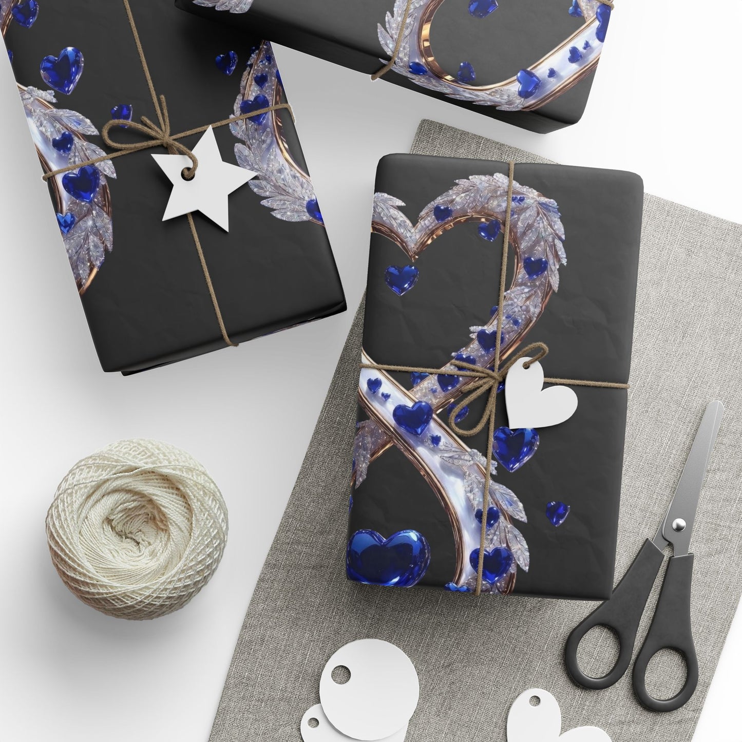 Phoenix Blue Glass Heart Wrapping Paper Roll — Elegant Romantic Gift Wrap