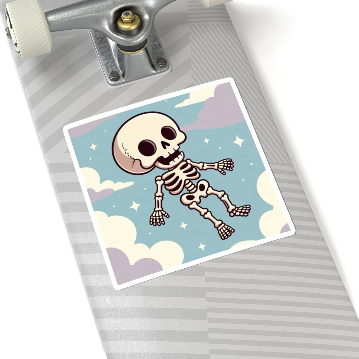 Phoenix Cute Floating Skeleton Sticker — Pastel Cloud Gothic Skull Decal