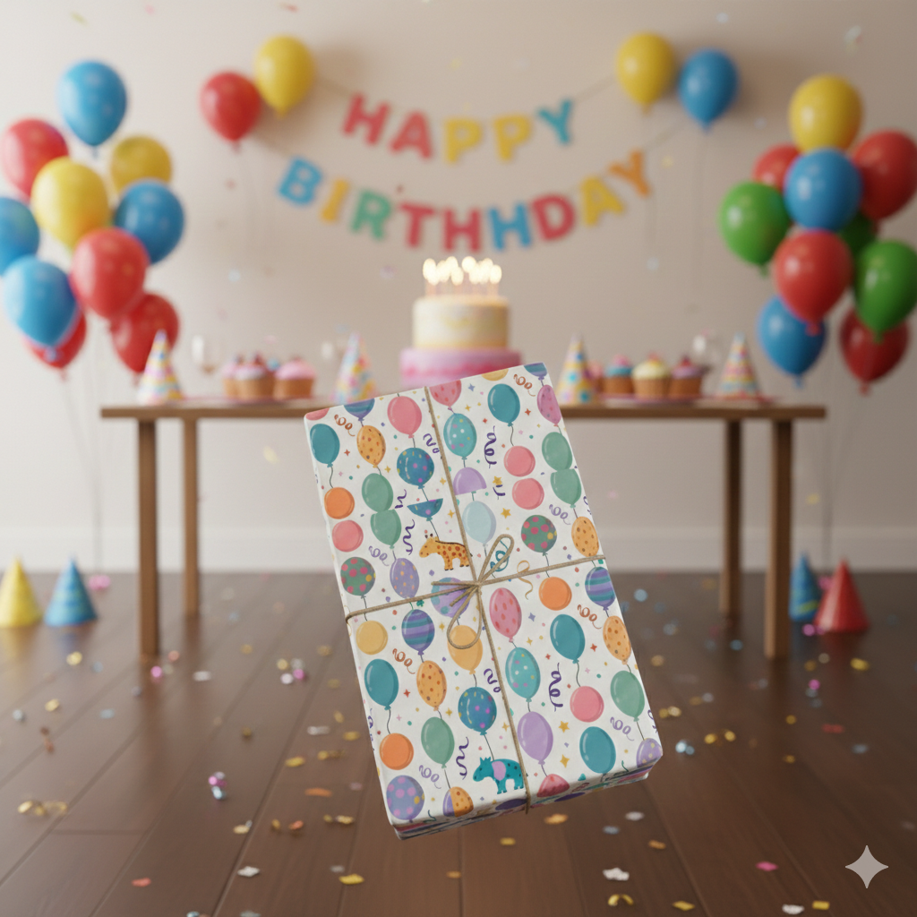 Phoenix Wrapping Paper Roll — Colorful Confetti Balloons Party Wrap