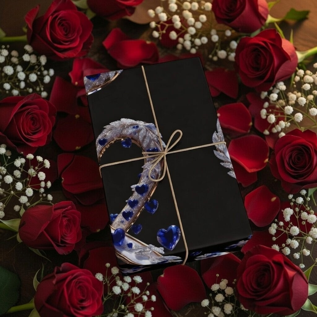 Phoenix Blue Glass Heart Wrapping Paper Roll — Elegant Romantic Gift Wrap