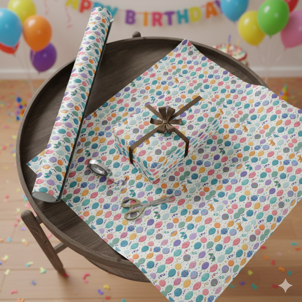 Phoenix Wrapping Paper Roll — Colorful Confetti Balloons Party Wrap