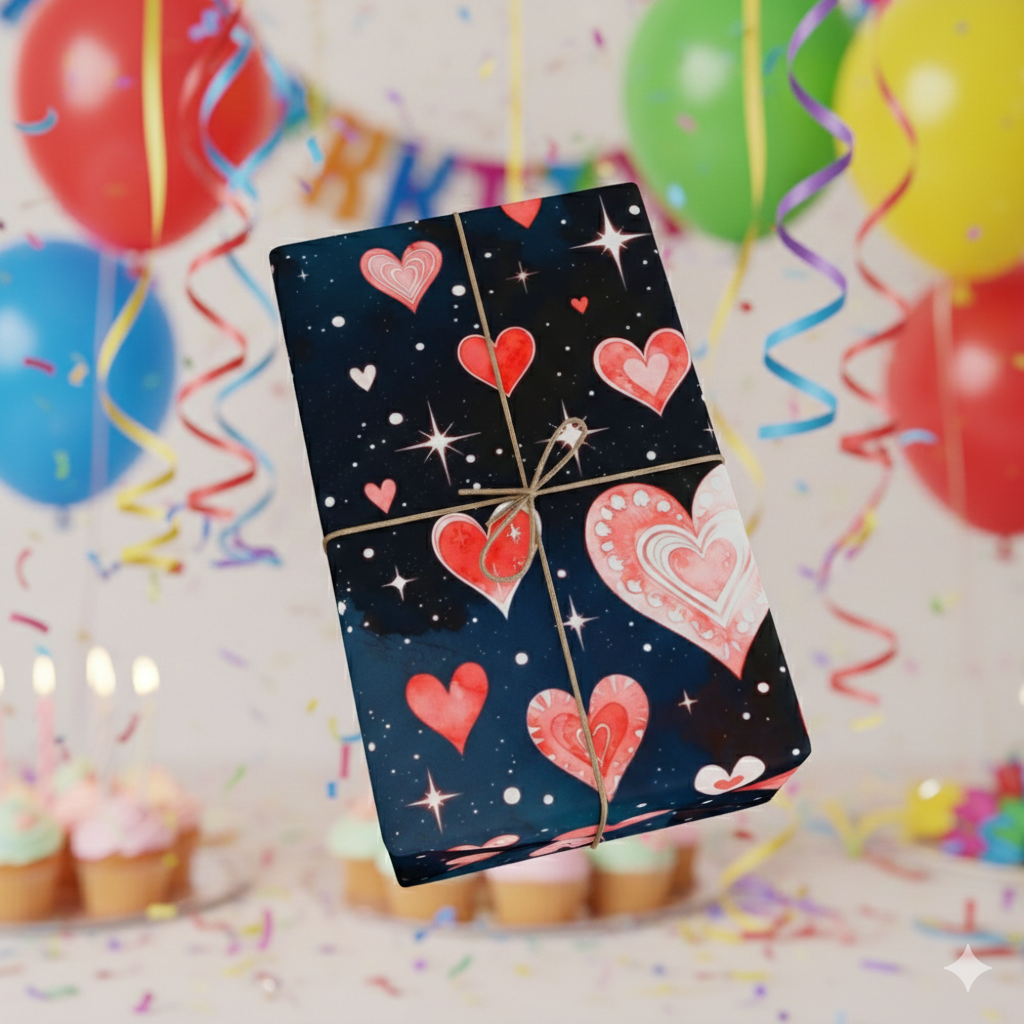 Phoenix Heart Constellation Wrapping Paper Roll — Romantic Galaxy Gift Wrap