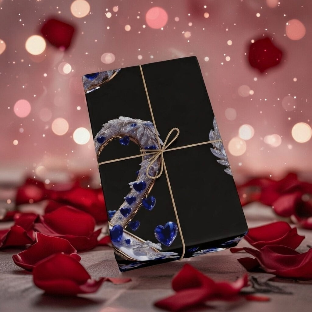 Phoenix Blue Glass Heart Wrapping Paper Roll — Elegant Romantic Gift Wrap