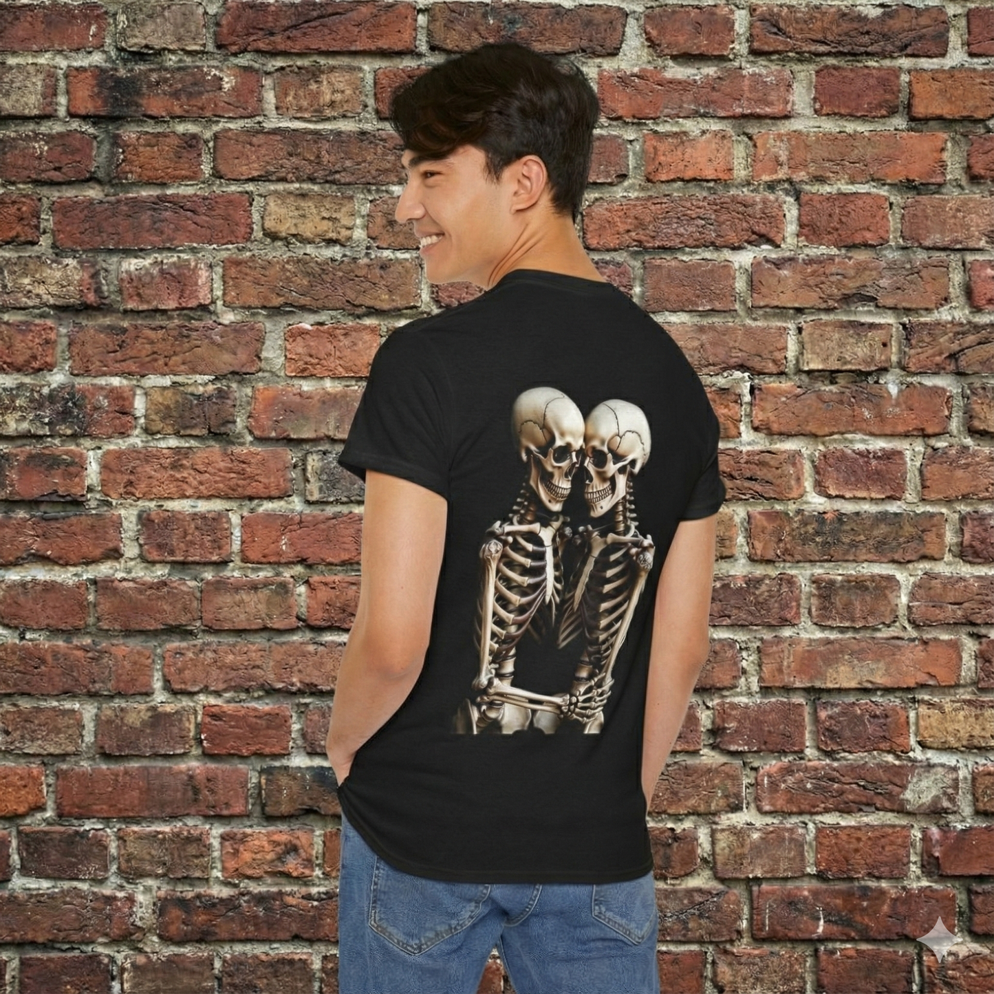 Phoenix Skeletons in Love Graphic T-Shirt – Cute Goth Couple Unisex Tee in Soft Cotton