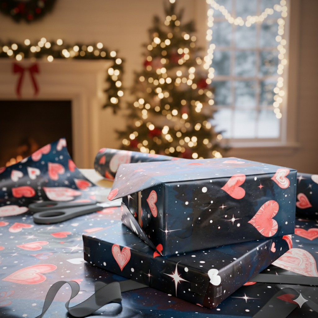 Phoenix Heart Constellation Wrapping Paper Roll — Romantic Galaxy Gift Wrap