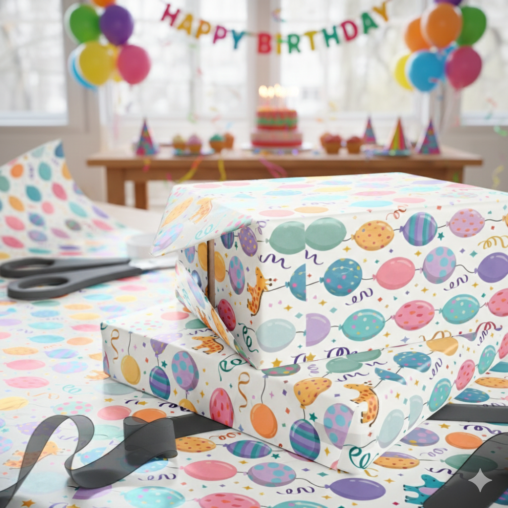 Phoenix Wrapping Paper Roll — Colorful Confetti Balloons Party Wrap