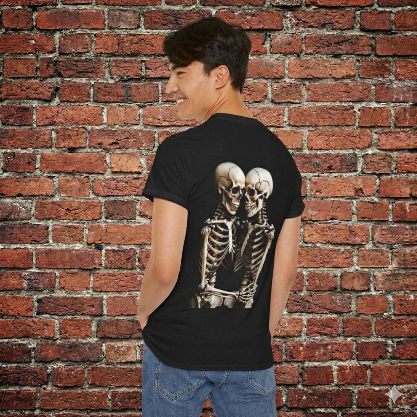 Phoenix Skeletons in Love Graphic T-Shirt – Cute Goth Couple Unisex Tee in Soft Cotton