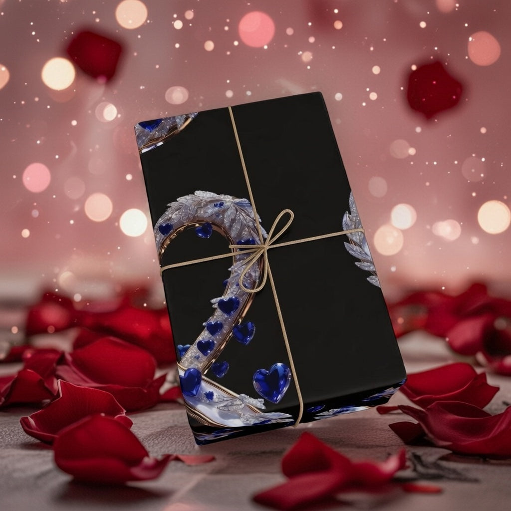 Phoenix Blue Glass Heart Wrapping Paper Roll — Elegant Romantic Gift Wrap