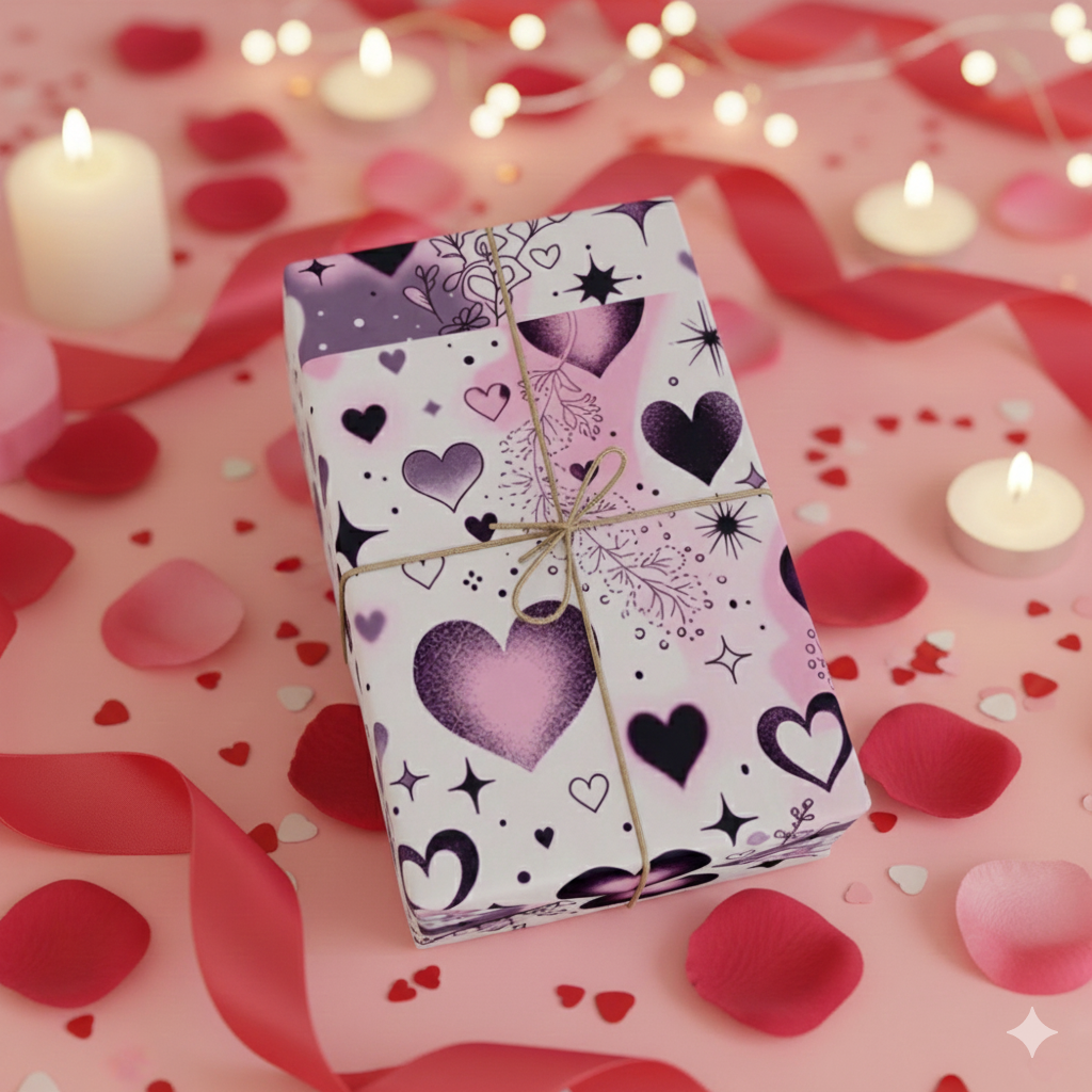 Phoenix Valentine Hearts Wrapping Paper Roll — Pink & Purple Heart Pattern Gift Wrap
